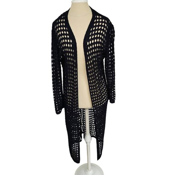 By Anthropologie Open-Weave Duster Cardigan black one size - Picture 2 of 5